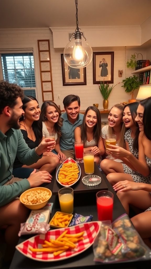 Friends playing Truth or Dare in a cozy living room, filled with laughter and excitement.